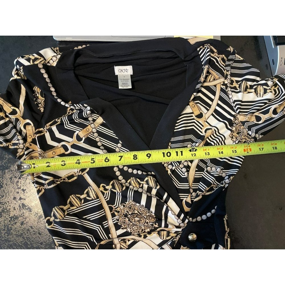 Cache Black Faux Wrap Horse Bit Fitted 3/4 Sleeve… - image 7